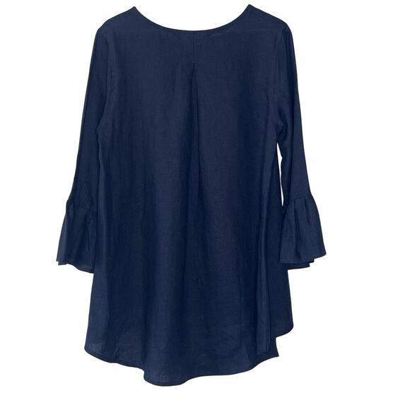 CROWN LINEN DESIGNS NAVY BELLA BELL SLEEVE TUNIC SIZE L NWT - Picture 3 of 10